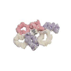 Claires Club Small Pearl Velvet Hair Scrunchies 2 Packs of 3 Pink White Purple